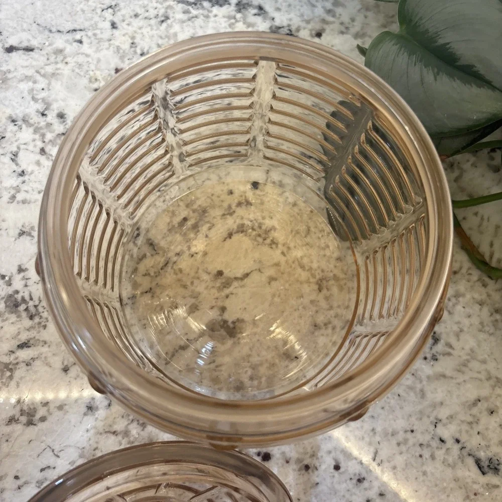 Vtg Anchor Hocking Manhattan Pink Depression Glass Beehive Biscuit Cookie Jar